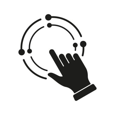 Business Silhouette Simgesini Yönet. Çember Piktogram 'daki Parmak Noktası. Yönetim Sembolü. Dijital Pazarlama Stratejisi Katı İşaretini Seç. İşaret Tıklaması. İzole Vektör İllüstrasyonu.