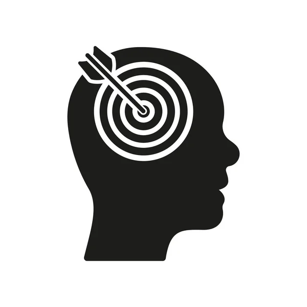 Obiettivo Concentrazione Obiettivo Obiettivo Icona Silhouette Arrow Human Brain Glyph — Vettoriale Stock