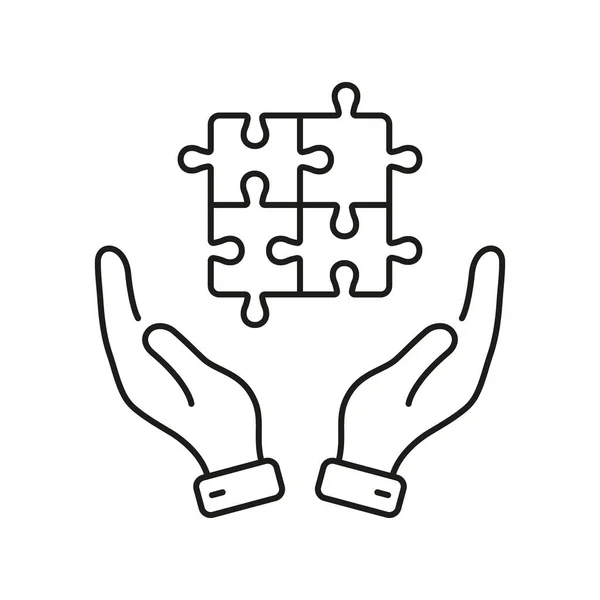 Puzzle Mãos Humanas Line Icon Trabalho Equipa Sucesso Pedaço Serra — Vetor de Stock