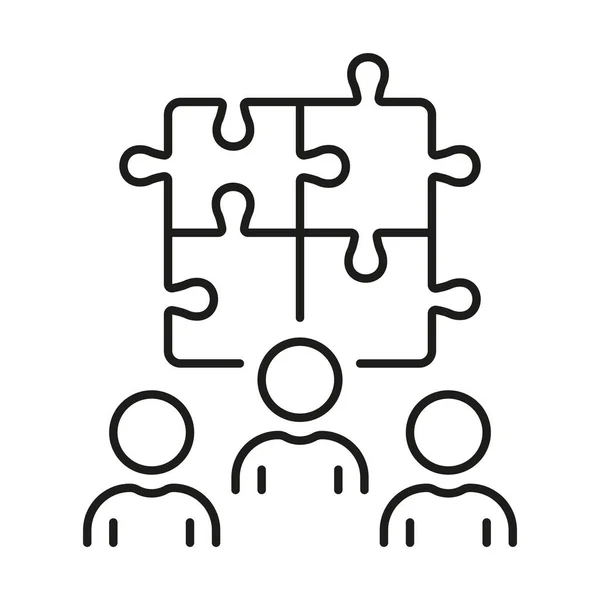 Teamwork Und Zusammenarbeit Puzzle Together Line Icon Partnerschaftserfolge Teambildung Lineares — Stockvektor