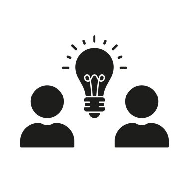 Takım ve Ampul, Yaratıcı İş Fikri Silüeti Simgesi Bul. Yenilik, Çözüm Glyph Pictogram. Ampul Katı İşaretli Topluluk. Takım çalışması sembolü. İzole Vektör İllüstrasyonu.