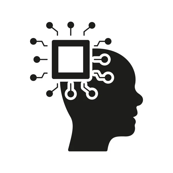 Icona Silhouette Intelligenza Artificiale Human Brain Glyph Pittogramma Tecnologia Digitale — Vettoriale Stock