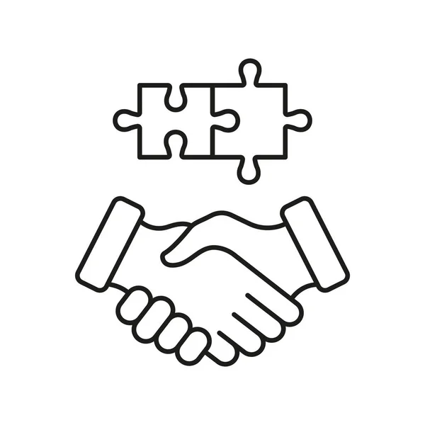 Asociación Relación Acuerdo Icono Línea Handshake Pictograma Lineal Jigsaw Personas — Vector de stock