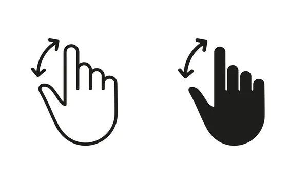 Hand Finger Swipe Drag Line Silhouette Black Icon Set Gesture — Stock Vector