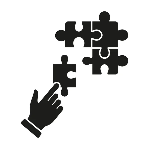 Jigsaw Human Hand Silhouette Icon Inglês Brainstorming Processo Resolução Problemas — Vetor de Stock
