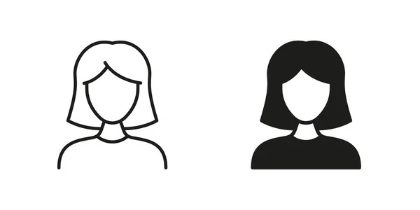 Woman Line Und Silhouette Black Icon Set Weibliches Piktogramm Unternehmerin — Stockvektor