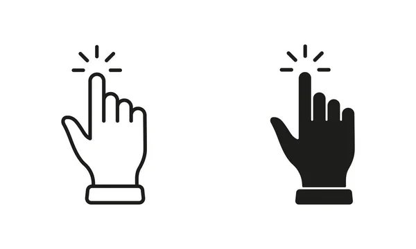 Gesture Hand Cursor Computer Mouse Line Silhouette Black Icon Set — 스톡 벡터