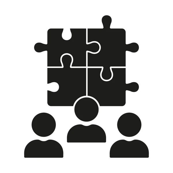 チームビルディング ユニティ サクセスパートナーシップ パズルジグソー シルエットアイコン コラボレーション チームワーク グリフ ピクトグラム ビジネスコミュニティ固体シンボル — ストックベクタ