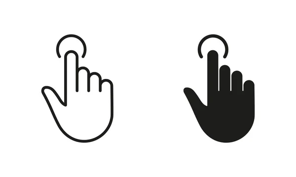 Click Gesture Hand Cursor Computer Mouse Line Silhouette Icon Set — Stock Vector