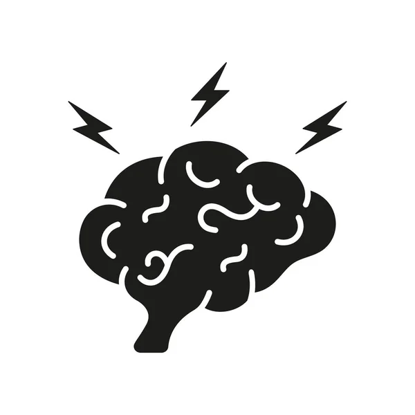 头脑风暴象形文字 想想创意 一个坚实的符号 人脑与闪电 头脑风暴概念轮廓图标 智力过程符号 孤立的病媒图解 — 图库矢量图片