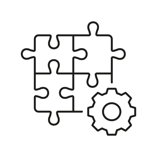 Desenvolvimento Negócios Jigsaw Parts Cogwheel Line Icon Puzzle Com Pictograma — Vetor de Stock