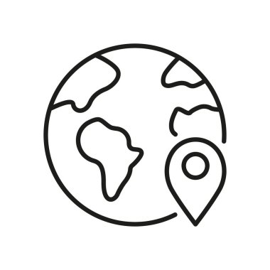 Global Teslimat Hattı Simgesi. Yer Pin Lineer Pictogram 'ı olan Dünya gezegeni. Uluslararası Nakliye Ana Hattı Sembolü. Dünya çapında Teslimat İşareti. Düzenlenebilir Vuruş. İzole Vektör İllüstrasyonu.