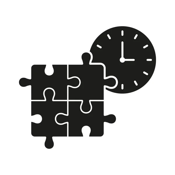 Jigsaw Pieces Watch Ιδέα Αντίστροφη Μέτρηση Silhouette Εικονίδιο Puzzle Time — Διανυσματικό Αρχείο