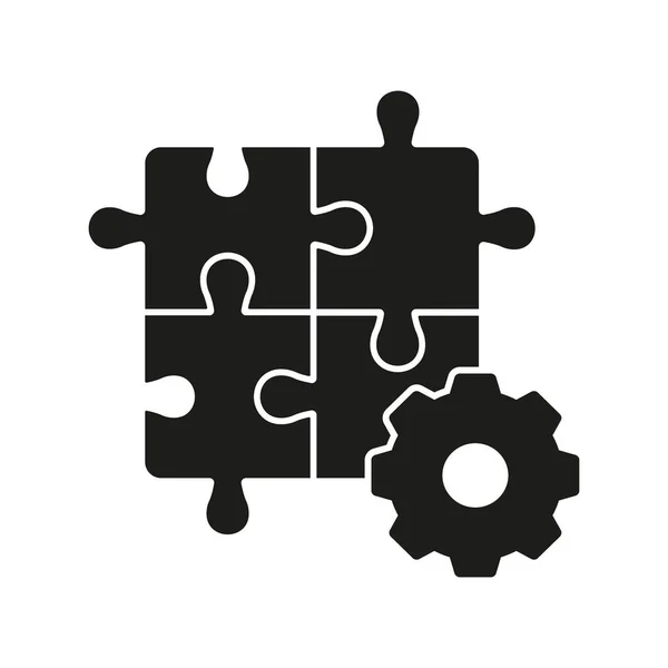 Puzzle Com Ícone Silhueta Engrenagem Conceito Desenvolvimento Negócios Jigsaw Parts — Vetor de Stock