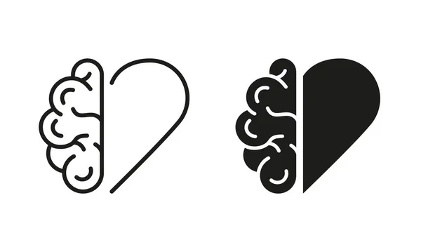 Balance Entre Cerebro Humano Colección Símbolos Del Corazón Sobre Fondo — Archivo Imágenes Vectoriales