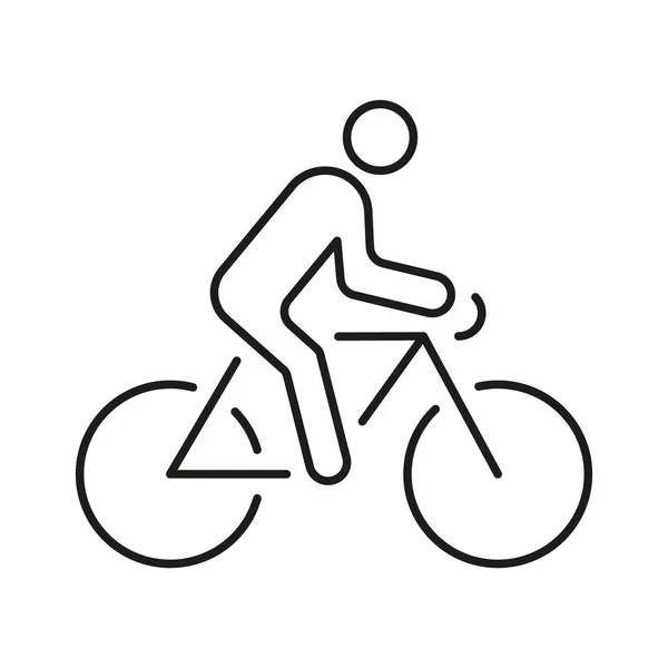 Cyclist Bike Line Icon Man Mountain Bicycle Linear Pictogram Professional — Stock Vector
