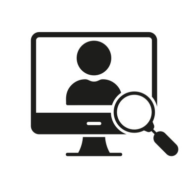 İnsan Kaynakları Araştırma, İş Bulma Silueti Simgesi. İK Sembolü. Çalışan Aday Glyph Pictogram aranıyor. Arama İş Fırsatı, İş Bulma Problemi İşareti. İzole Vektör İllüstrasyonu.