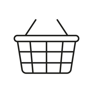 Alışveriş Sepeti Hattı Simgesi. Yiyecek alışverişi, perakende satış. Dükkan Çantası Özet Sembolü. E Ticaret İşareti. Süpermarket, Market Doğrusal Pictogram. Düzenlenebilir Vuruş. İzole Vektör İllüstrasyonu.