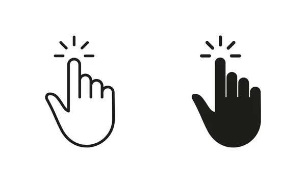 Gesture Hand Cursor Computer Mouse Line Silhouette Black Icon Set — 스톡 벡터