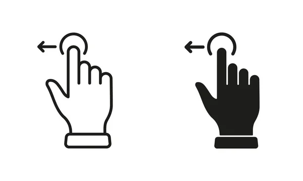 ハンドフィンガードラッグ左とラインとシルエットブラックアイコンセット ピンチスクリーン スワイプ 回転タッチスクリーンピクトグラム ジェスチャースライド左記号コレクション 絶縁ベクトルイラスト — ストックベクタ