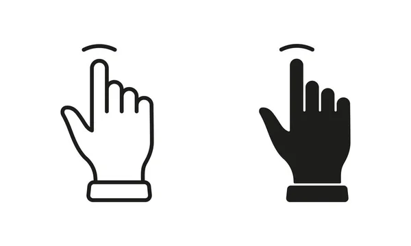 电脑鼠标线和轮廓黑色图标集的点击手势 手动光标 点符号集合 指针指纹图 孤立的病媒图解 — 图库矢量图片