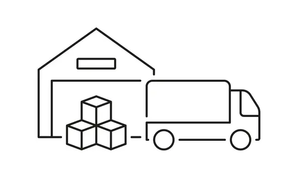 Skladiště Truck Line Icon Nákladní Skříňka Zatížení Vozidla Skladu Lineární — Stockový vektor