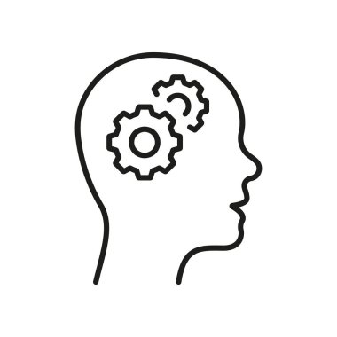 İnsan Gelişim Hattı Simgesi. Beyin ve Çarklar, Eğitim Konsepti Doğrusal Piktogram. Stratejik Gelişim Taslak İşareti. Entelektüel Süreç Sembolü. Düzenlenebilir Vuruş. İzole Vektör İllüstrasyonu.