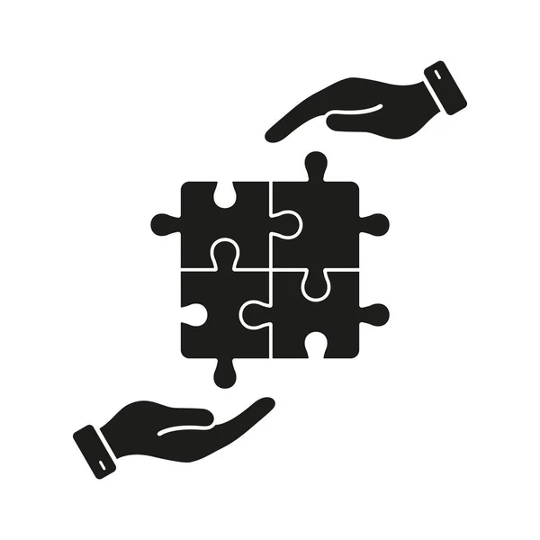 Menschliche Hände Und Puzzle Kombination Solides Zeichen Teamstrategie Problemlösung Lösungsfindung — Stockvektor