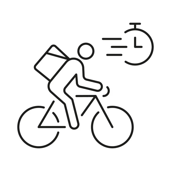 Pictograma Lineal Del Servicio Entrega Urgente Mensajero Bicicleta Con Icono — Vector de stock