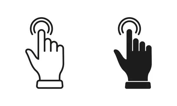 Double Click Gesture Hand Cursor Computer Mouse Line Και Silhouette — Διανυσματικό Αρχείο