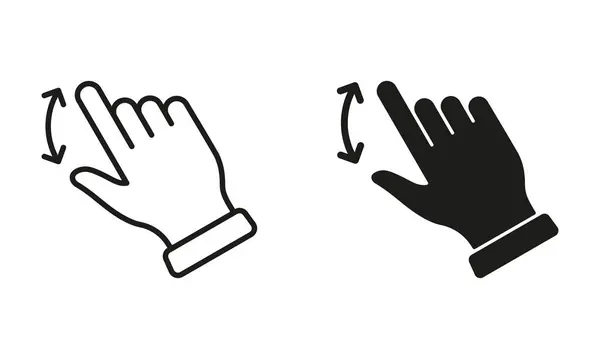 Hand Finger Swipe Drag Line Silhouette Black Icon Set Жест — стоковый вектор