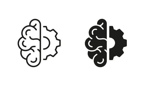Concepto Innovación Tecnológica Pensamiento Estratégico Símbolos Mitad Del Cerebro Humano — Vector de stock