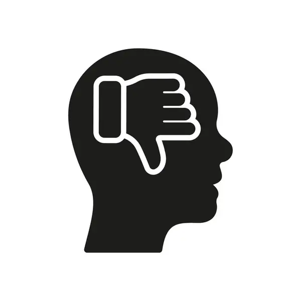 Негативна Іконка Силуету Мислення Великий Палець Голові Людини Песимізм Символ — стоковий вектор