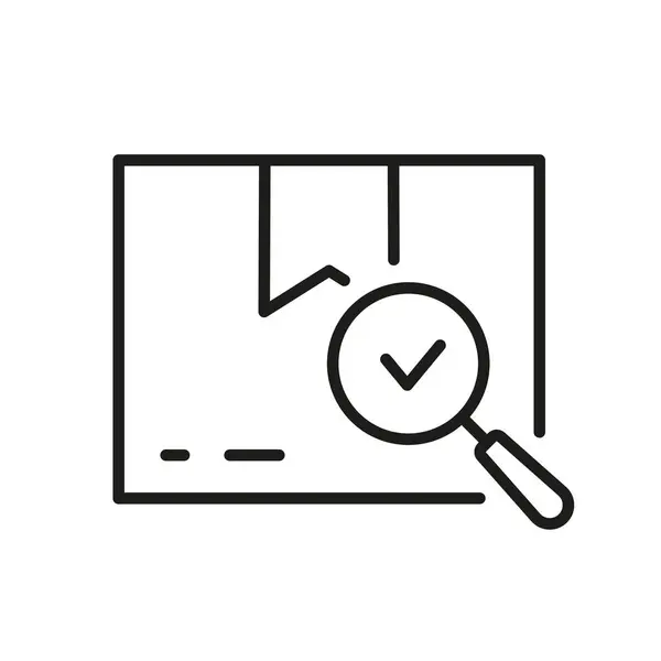 Checked Parcel Line Icon Carton Box Checkmark Magnifier Pictogram Delivery — Stock Vector