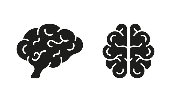 Conjunto Iconos Silueta Cerebro Humano Tormenta Ideas Símbolo Sólido Pictograma — Vector de stock