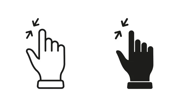 Zoom Gesture Hand Finger Swipe Line Silhouette Black Icon Set — Stock Vector