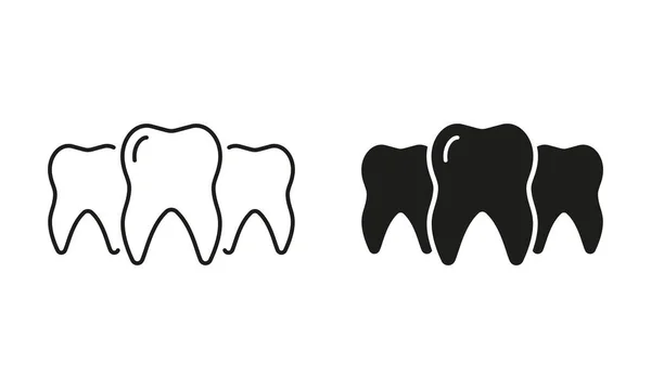 Silhouette Dents Saines Ensemble Icônes Ligne Traitement Dentaire Pictogramme Santé Illustrations De Stock Libres De Droits