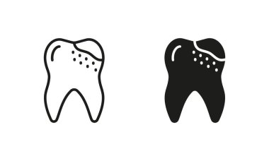 Diş Taşıyıcı Silueti ve Satır Simgeleri Ayarlandı. Kötü Tooth Pictogram. Diş Sağlığı Siyah Sembol Koleksiyonu. Diş ağrısı, ağrı, çürük diş problemi. Ağız temizliği. İzole Vektör İllüstrasyonu.
