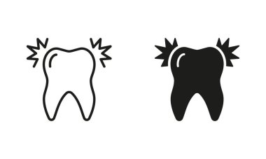 Diş Ağrısı Silueti ve Satır Simgesi Ayarlandı. Diş Hekimliği, Oral Sağlık Piktogramı. Diş Sağlığı Siyah Sembol Koleksiyonu. Diş ağrısı, diş ağrısı, hassasiyet, acı verici. İzole Vektör İllüstrasyonu.