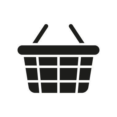E Ticaret Silueti Simgesi. Sepet Glyph Pictogram alışverişi. Yiyecek Satın Almak İçin Alışveriş Torbası Katı Tabela. Süpermarket ya da Market Sembolü. Perakende satış. İzole Vektör İllüstrasyonu.