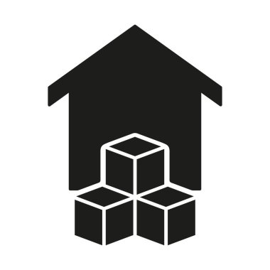 Ev Silueti Simgesine Teslimat Servisi. Ev Glyph Pictogram 'a güvenli nakliye paketi. Kapıya Katı İşaret Paketi. Beleş Adres Teslimat Emri Sembolü. İzole Vektör İllüstrasyonu.