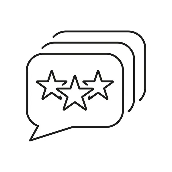 Konuşma baloncuğu çizgisi simgesi olan yıldızlar. Geribildirim, Rate Linear Pictogram. Müşteri Anahatları Sembolü. Çevrimiçi Servis Gözden Geçirme İmzası. Düzenlenebilir Vuruş. İzole Vektör İllüstrasyonu.