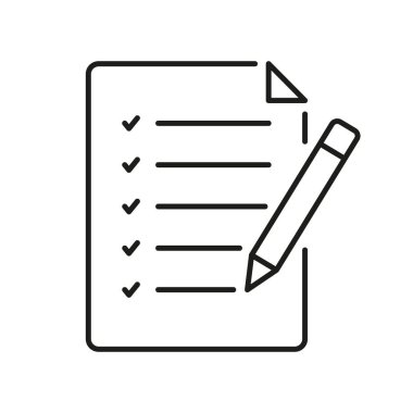 Yasal Belge Satır Simgesi. İş Sözleşmesi Sayfa Özeti Sembolü. Çizgisel Piktogramlı Kağıt Yaprağı. Dosya Raporu İmzası. Kontrol Listesi yaz. Düzenlenebilir Vuruş. İzole Vektör İllüstrasyonu.