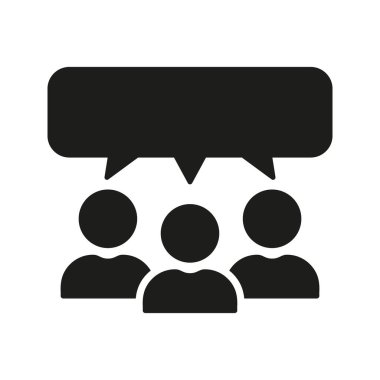 Siluet Simgesi Takım Konuşması. İş Tartışması Glyph Pictogram. Konuşma balonu ve bir grup insan imzası. Toplantı Sembolü 'ndeki iş görüşmesi. İzole Vektör İllüstrasyonu.