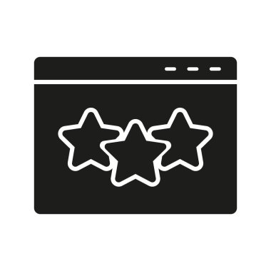 Web sitesi Sınıflandırma Simgesi Simgesi. Kullanıcı İncelemesi, Sosyal Medya Uygulamasında Yıldızlar Görüntü Grafiği. Müşteri geribildirim Katı İşaret. Çevrimiçi Pazarlama Sembolü. İzole Vektör İllüstrasyonu.