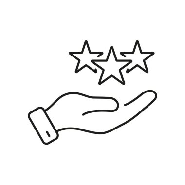 Hand Holds Stars Line Icon, En İyi Geri bildirim Konsepti. Başarı Doğrusal Pictogram. Pozitif Eleştiri, İyi Kalite Servis Ana Hattı Sembolü. Müşteri Tecrübesi. Düzenlenebilir Vuruş. İzole Vektör İllüstrasyonu.