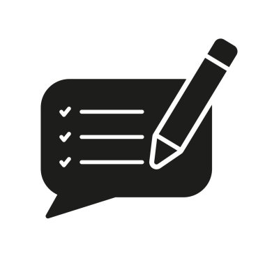 Müşteri Geribildirim Mesajı Silüeti Simgesi. Chat Glyph Pictogram 'ı destekleyin. Katı Kalem İşaretli Konuşma Balonu. Yorum Sembolü yaz. İçerik Blog. İzole Vektör İllüstrasyonu.