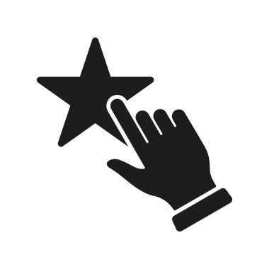 İyi Kalite Hizmet Silüeti Simgesi. Glyph Pictogram 'ı Değerlendirmek için tıklayın. Tüketici Tecrübesi Katı İşaret. Müşteri Geribildirim Sembolü. Star ile İmleç, Müşteri Gözden Geçirme Konsepti. İzole Vektör İllüstrasyonu.