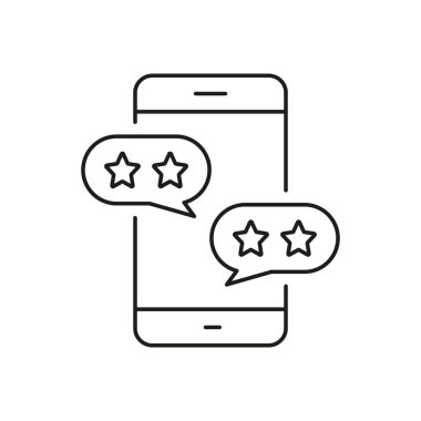 Cep Telefonu Hattı Simgesindeki Müşteri Geribildirimi. Yıldız ve Konuşma Baloncuğu Sembollü Akıllı Telefon. Sosyal Medya Uygulaması Doğrusal Piktogram Beğeni. İyi seçim. Düzenlenebilir Vuruş. İzole Vektör İllüstrasyonu.
