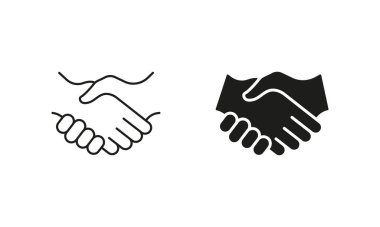 İş ortaklığı, El sıkışma Sembolü. İkon dağıt. Tokalaşma Satırı ve Siluet Simgesi Ayarlandı. Profesyonel bir anlaşma. Düzenlenebilir Vuruş. İzole Vektör İllüstrasyonu.